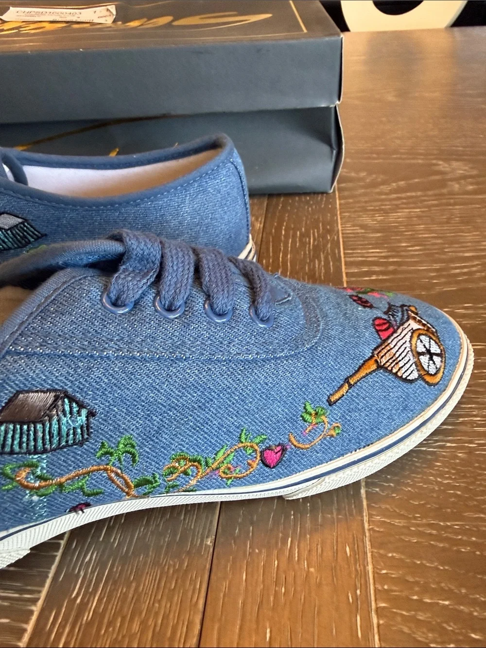 Sebastino sneakers vintage Denim Embroidered country Garden women’s 8